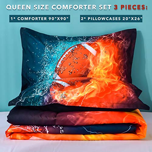 Andency 3D Football Comforter Queen(90X90 Inch), 3 Pieces(1 Football Comforter, 2 Pillowcases) Sport Microfiber Comforter Set Bedding Set For Boys Kids Teens #TOP1
