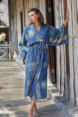 Novica Blue Women's Batik Long Robe, 'Midnight In Blue' (One Size Fits Most) #TOP4