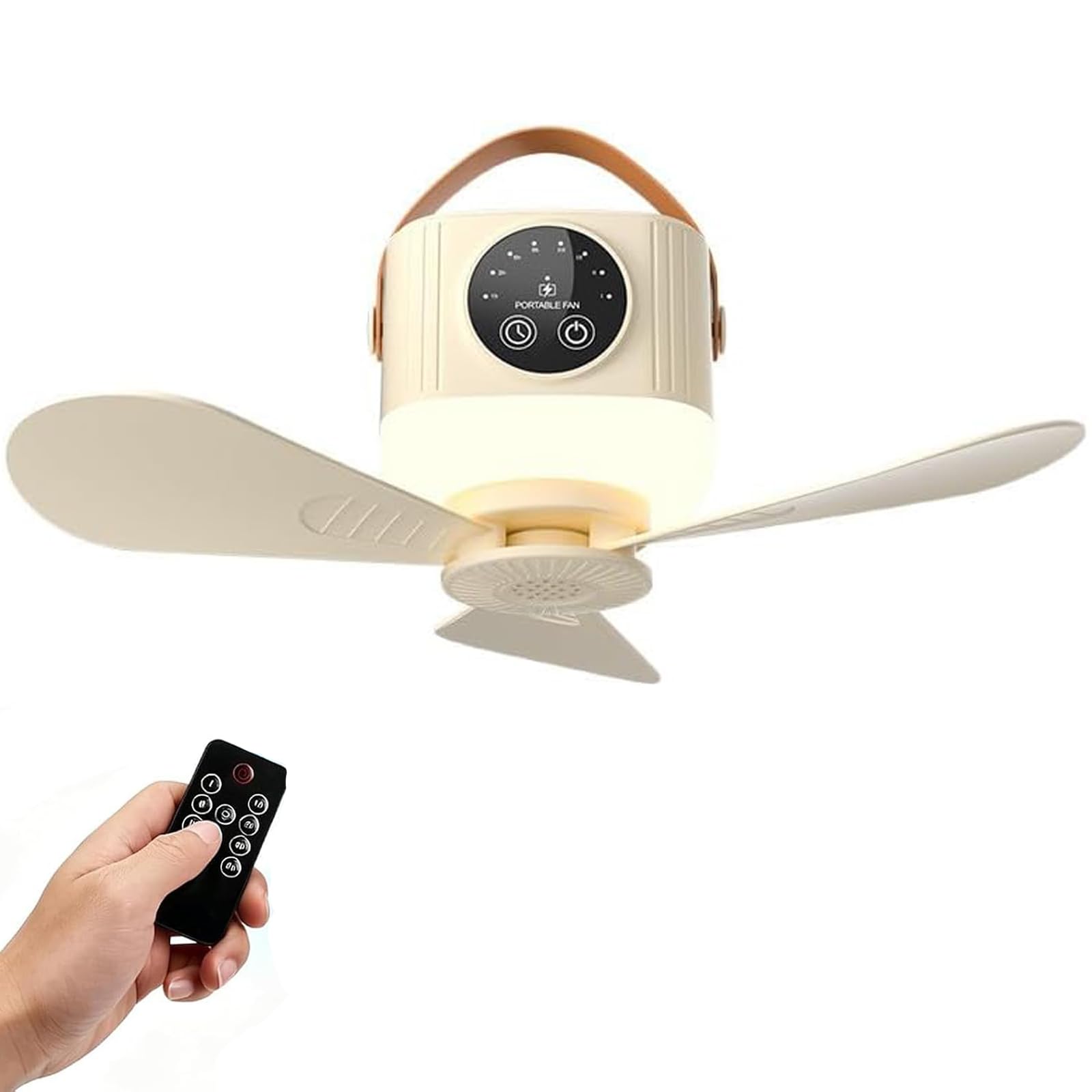 Ventilador de camping recargable 7200mAh con luz LED ajustable y mando a distancia