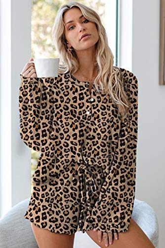 Image of Lopie Womens Lounge Sets 2 Piece Pajamas Set Long Sleeve Tops and Shorts Sleepwear Tie Dye Printed Nightwear
