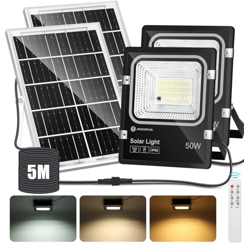 Aigostar - Foco solar exterior con mando a distancia,2 piezas,Cab...