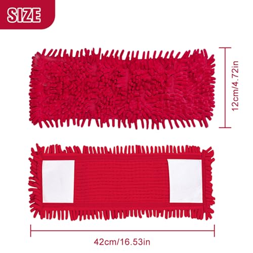NICEWAT 42 cm Bodenwischer Ersatzbezug, 4 Stück Wischmopp Bezug, Waschbar Chenille Wischbezug Rot, Putzlappen Boden für Laminat, Marmor, Boden, Fliesen, Holzböden,42×12 cm