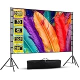 Projector Screen with Stand, Wootfairy 180 inch Portable and Foldable Projection Screen 4K HD 16:9 Rear Front Wrinkle-Free Movie Screen with Carry Bag for Indoor Outdoor Home Theater Backyard Cinema