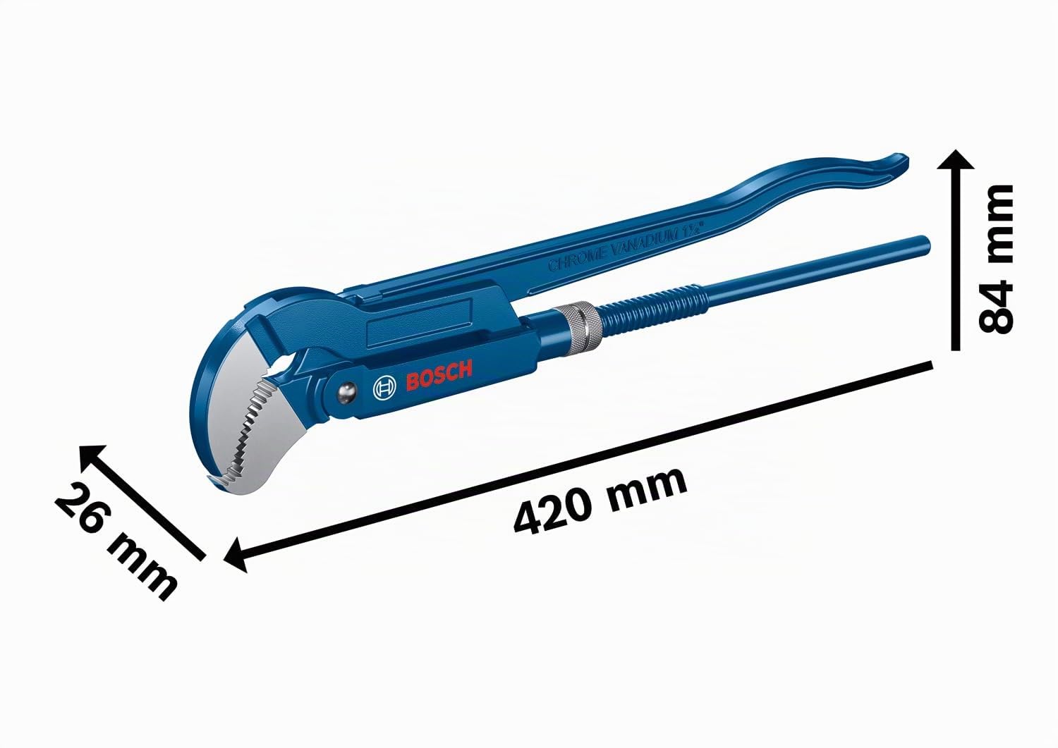 Bosch Professional llave angular de tubo (posición de 45° de las mordazas, acero al cromo-vanadio, adecuada para tuberías de hasta un máximo de 60 mm o 2 3/8).
