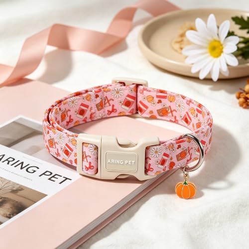 Image of ARING PET Fall Dog Collar for Puppy Small Medium Large Dog-Pink Pumpkin XL | Cute Autumn Basic Doggy Collars with Charm for XS S M L XL Boy Girl Dogs, Soft Comfy Sturdy, Harvest Pumpkin Patch Visits