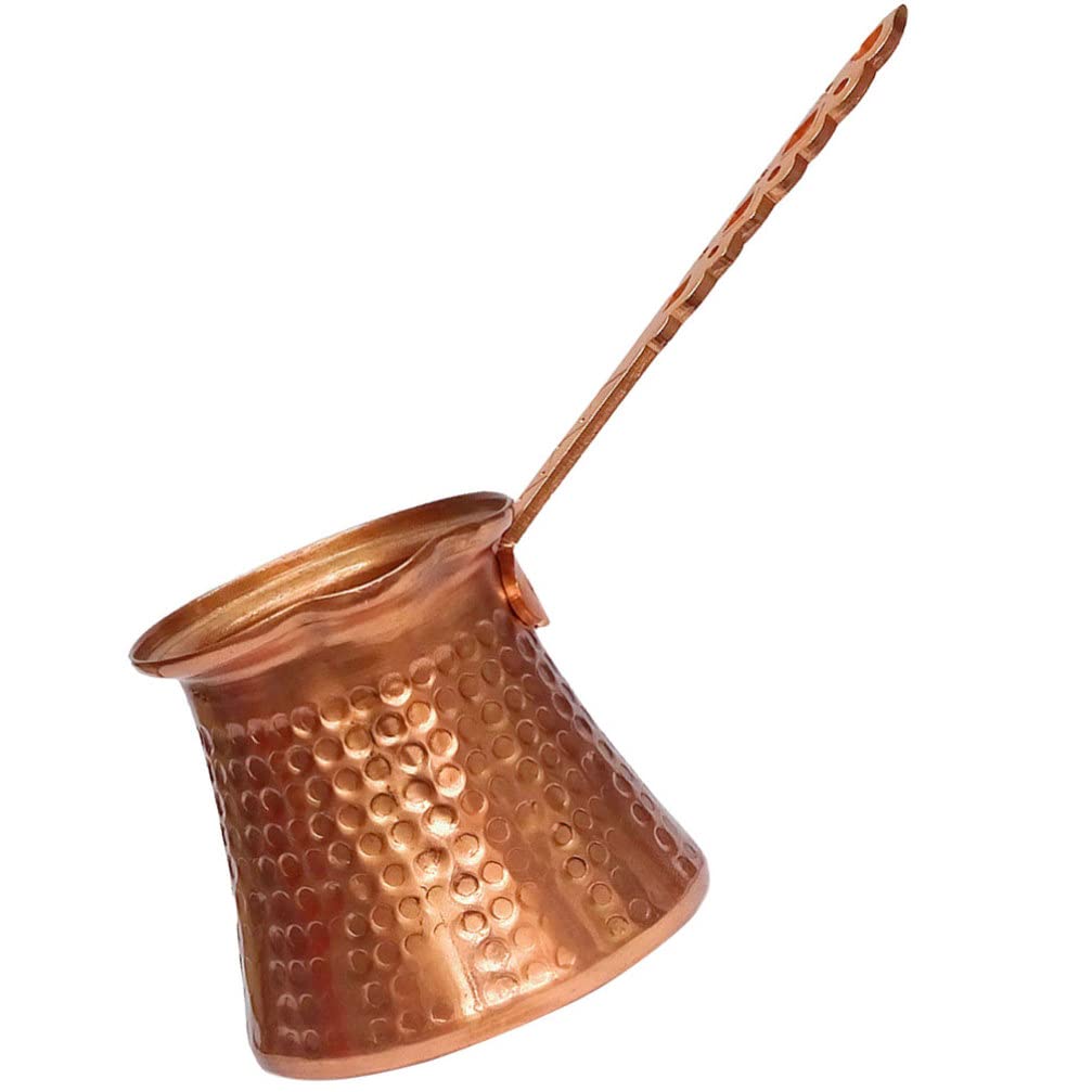 SHERCHPRY Türkische Kaffeekanne Griechische Arabische Kaffeemaschine Handgemachte Ottomane Gehämmertes Kupfer Cezve mit Messinggriff Jezve Briki für Den Herd 320Ml