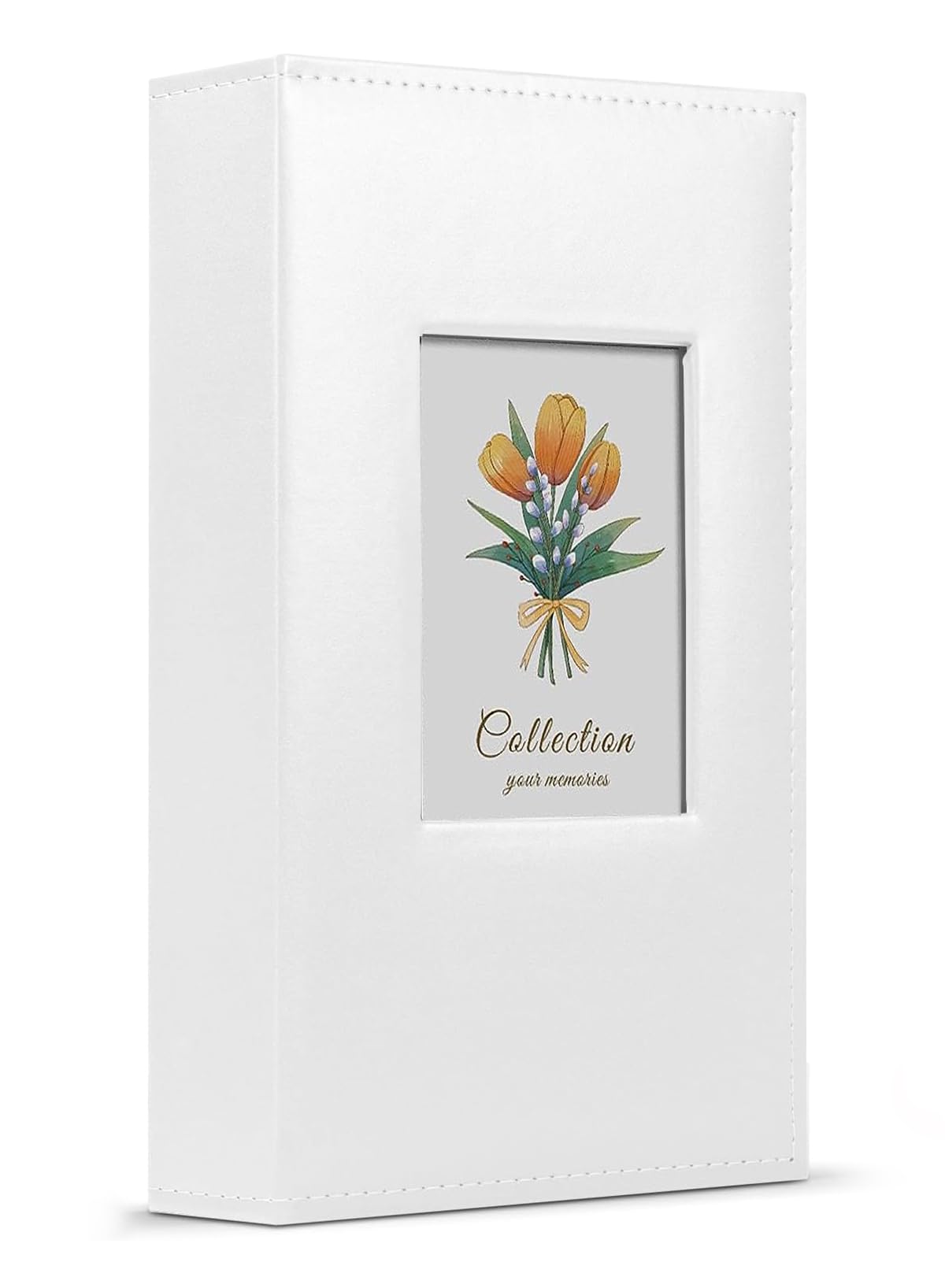 URbazaar Extra Large Photo Album 300 Pockets,Sewn Bonded Leather Book Pockets Hardcover Photo Frame 6x4 Photos Wedding Gift Valentines Day Present (White-D)