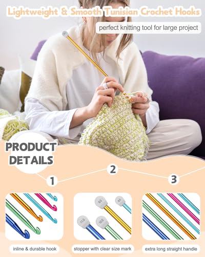 Image of Katech 8PCS Tunisian Crochet Hooks Set, 13.78 Inch Large Crochet Hooks 6.5mm-11mm Aluminum Crochet Needles, Extra Long Crochet Needles for Beginner Learn to Crochet Blanket Shawls Gift