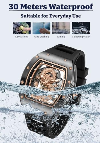 Image of ALIX AL2928 Automatic Skeleton Case with Dragon Cobra Design Dial Self-Winding Luxury Designer Wrist Watch