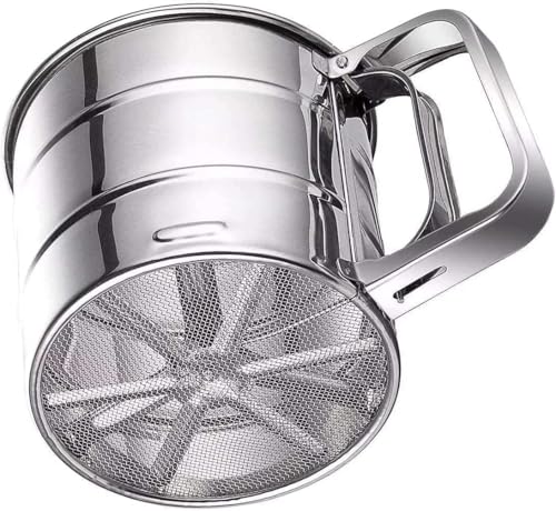Image of Stainless Steel Flour Sifter with Hand Crank Double Mesh Fine Sieve for Baking Atta Maida Sugar Cocoa Powder Kitchen Tool