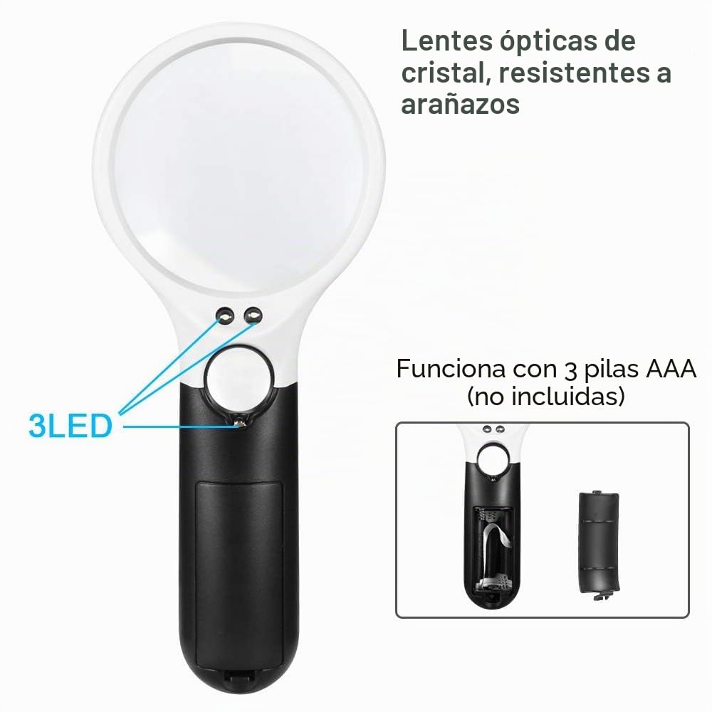 Lupa con Luz 3X 45X, 3 Lupas con Luz LED Lupa de Mano Portátil Para Leer, Observar Joyas, Manualidades, et