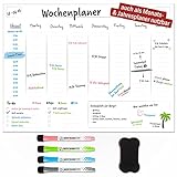 MrMag® Magnetischer Wochenplaner | 40 x 30cm | abwischbare Magnet-Tafel für den Kühlschrank | inkl. 4 Marker & Schwamm | Monatsplaner | Jahresplaner