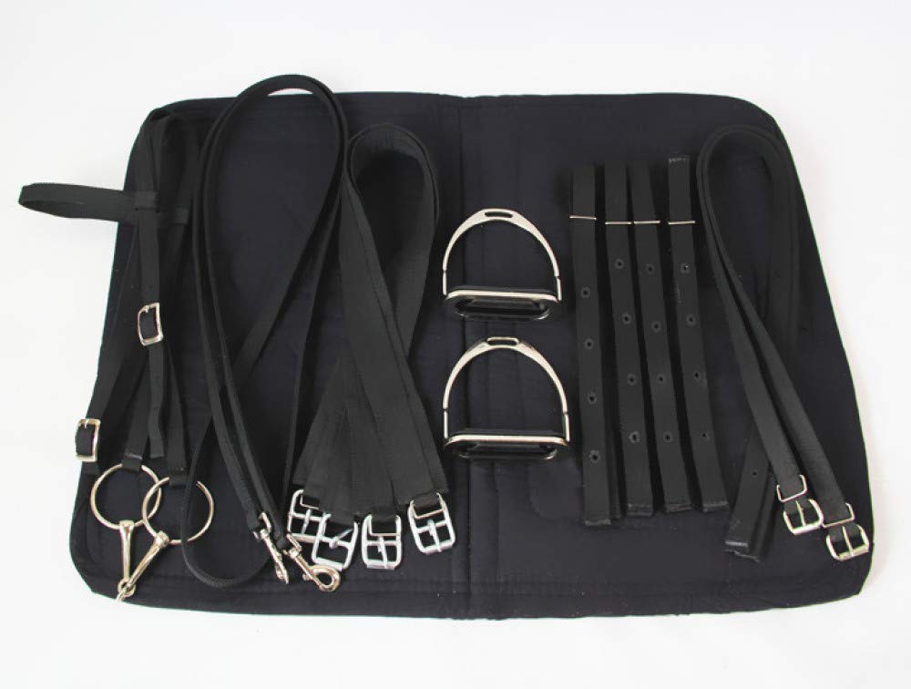 CLBING Cavallo da Sella Turisti con Maniglie con Sella in Cuoio Sella Esercito Sella Cavallo da Sella Completo Forniture Equestri,Black