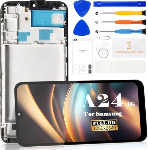 Pantalla TFT para Samsung Galaxy A24 4G de repuesto para Samsung Galaxy A24 4G, pantalla LCD para SM A245F SM A245M, digitalizador de pantalla táctil, piezas de reparación (con marco, negro)