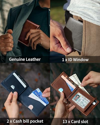 Image of Artpaxy Mens Wallet Bifold Genuine Leather RFID Blocking Wallet for Men with 1 ID Windows 13 Card Holders 2 cash pockets 1 Gift Box