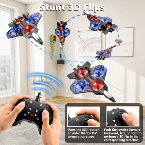 Schaumstoff-Flugzeugdrohne für Kinder,ferngesteuerter Quadrocopter mit automatischem Schweben,3D-Flips,bunten LED-Leuchten,2 Batterien sicheres RC-Flugzeugspielzeug für Anfänger für Jungen und Mädchen
