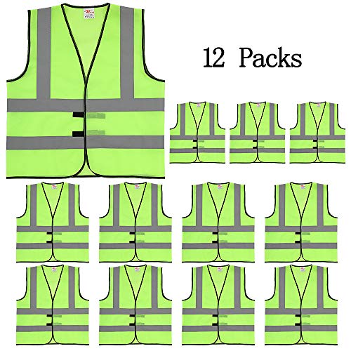Zojo Normal Visibility Safety Vests, 12 Packs,Adjustable Size,Thin & Lightweight Fabric, Wholesale Safety Vest For Outdoor Works, Cycling, Jogging, Walking,Sports (Neon Yellow Thin Version) #TOP1