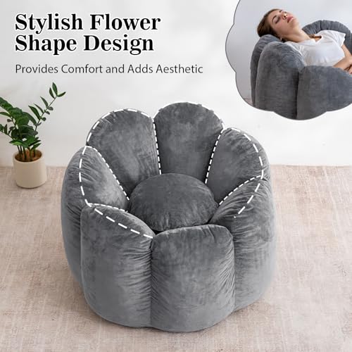 HOMMPA Bean Bag Chair for Adults Comfy Velvet Bean Bag Couch with Back Support Flower Shaped Oversized Sofa for Living Room,Bedroom,Dorm,Grey - image 7