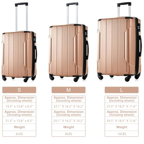 Altillo Luggage Sets 3 Piece PC+ABS Lightweight Hardside Luggage Sets with Double Spinner Wheels TSA Lock Hardshell Suitcase Set, 3-Piece Set (20/24/28) (Gold)2
