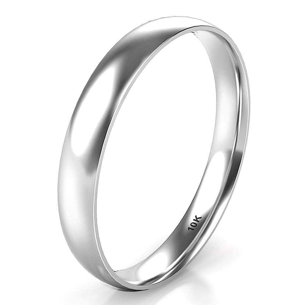 10K White/Yellow/Rose Gold 3MM Plain Dome Wedding Band Ring