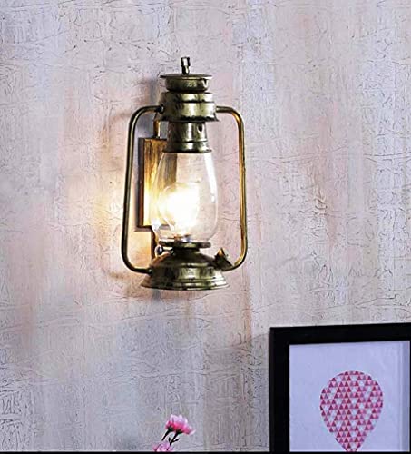 Image of Antique Brass Wall Light Lantern for Home Decor, Vintage Iron & Glass Sconce Lamp for Living Room, Bedroom, Indoor Wall Mount Light, (Bulb Not Included) Pack of 1