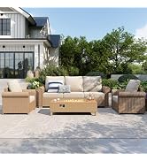 MIXPATIO Patio Furniture Set, 4 Piece Wicker Outdoor Furniture Set with Fire Pit Table &amp; Thick Wa...