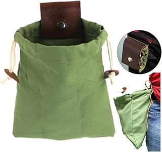 TeTupGa Waxed Canvas Foraging Pouch, Hiking Waist Packs Collapsible Foraging Bags with Drawstring,Leather Mushroom Belt Pouch Bag for Hiking Camping Hunting Outdoor Tools Storage Belt Bag (Green)