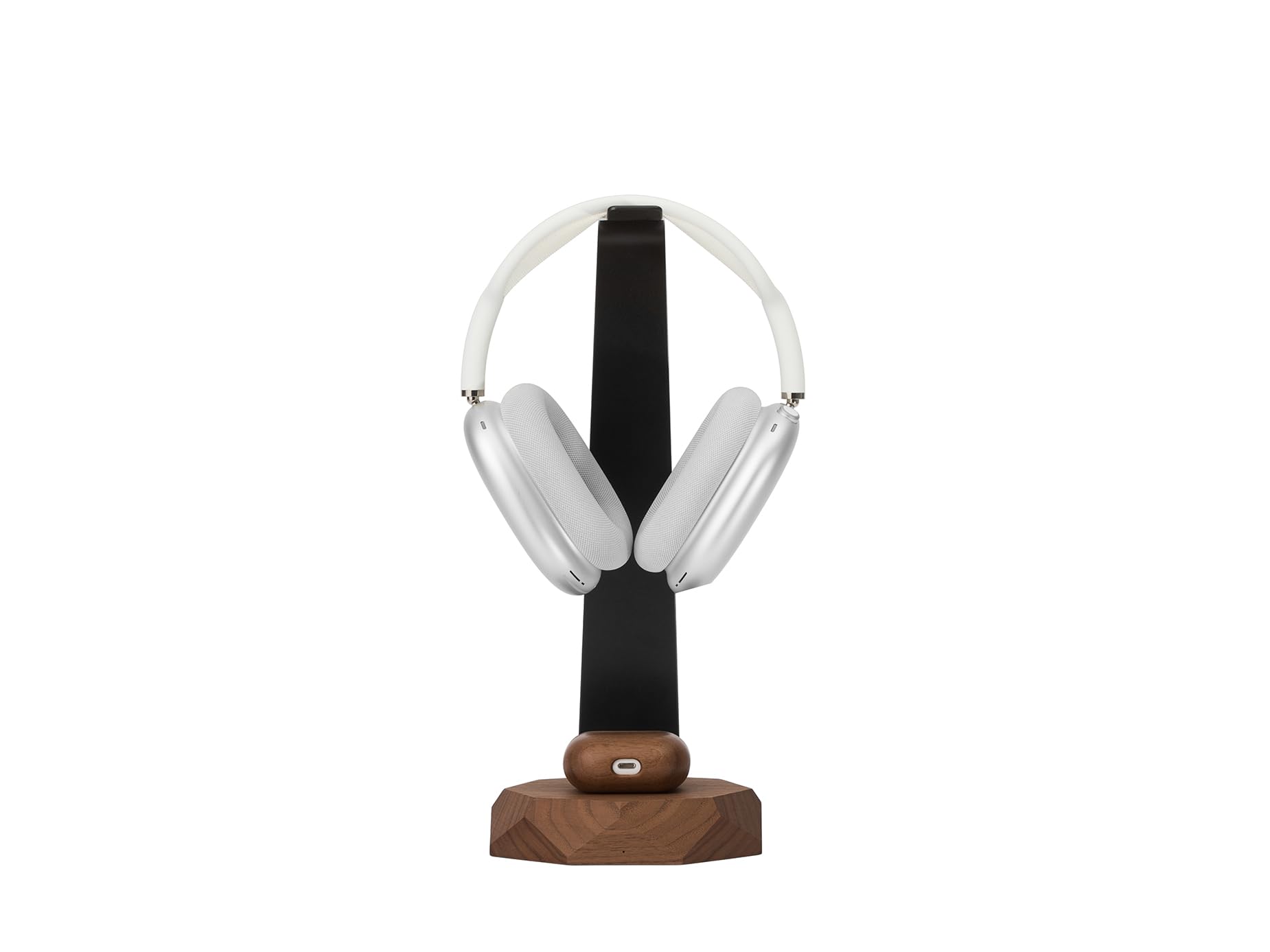 Oakywood 2-in-1-Kopfhörerständer mit Kabellosem Ladegerät aus Holz - Handgefertigter Headset-Halter und Ladegerät 15-W-Ladegerät - Stahl und Naturholz Walnuss
