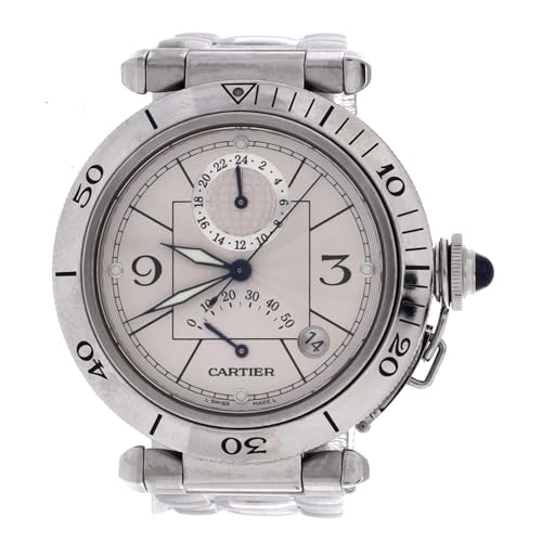 Cartier, Pre-Loved Pasha de Cartier GMT Power Reserve Automatic Watch Stainless Steel 38, Silver