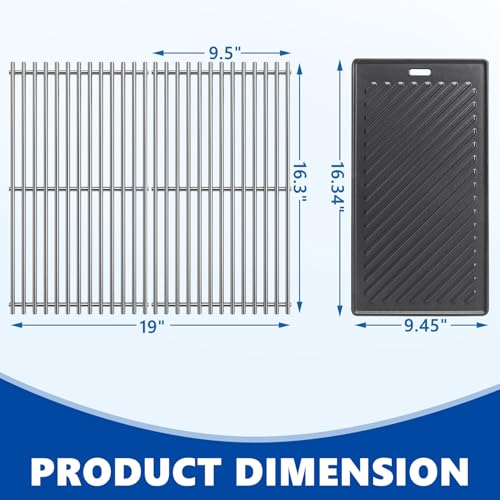 Image of SafBbcue Replacement Parts for Monument Mesa 400, 25392 and 13478, A005 Cast Iron Griddle and 98888 Stainless Steel Grill Grates for Monument Grills 4-Burner Propane Gas Grill Accessories