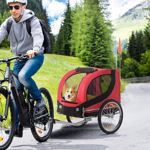 Pawhut Hundeanhänger Fahrradanhänger Hundetransporter Hunde Fahrrad Anhänger Rot+Schwarz 130 x 73 x 90 cm