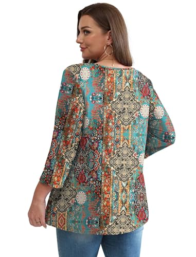 Image of OFEEFAN 3 /4 Length Sleeve Womens Tops 2026 Blouses for Women Dressy Casual Fashion Clothing V Neck Babydoll Tops Fall Outfits