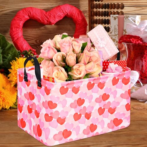 Image of Valentine's Heart Storage Basket Gift Laundry Bins Collapsible Storage Baskets Box Laundry Nursery Hamper for Home and Office Decoration with Handles