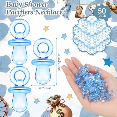 Image of Thyle 51 Pcs Cowboy Pacifier Hunt Baby Shower Games Boys Include Hunt Sign and 50 Acrylic Pacifiers for a Little Cowboy Is on The Way Theme Baby Shower Game Decoration for Gender Reveal Party Decor