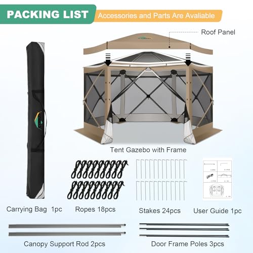 Image of COBIZI 12x12 FT Pop Up Canopy Extendable Tent, Gazebos On Clearance with Removable Roof,Screened in Gazebo,Screen Tents Portable carpas para Patio for Outdoor Camping,Backyard, Garden,Khaki(Upgraded)