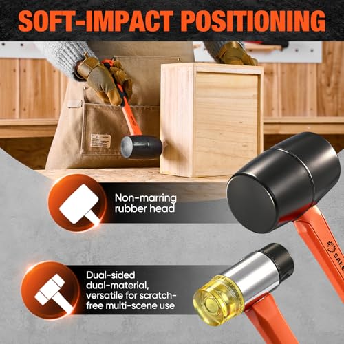 Image of Saker 6-Piece Hammer Set, 3lb Sledge Hammer,16oz Rubber Mallet, 16oz Ball Peen Hammer & Claw Hammer, 14oz Double-Faced Mallet, 7oz Cross Peen Hammer for Home Repair & DIY Projects