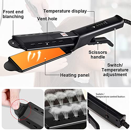 Hair Straightening Iron, New Ceramic Tourmaline Lonic Flat Iron Hair Straightener, Fast Heating Hair Straightener Adjustable Temperature Dry And Wet Dual Use Steam For Hair Care (Black) #TOP2