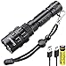 Torche Lampe de Poche Led USB Rechargeable, 2500 lumens XM-L2 Tactique Ultra Puissante Militaire, 5 Modes IPX65 Imperméable Lampe Torche avec Charge Indicateur(18650 Pile Incluse)