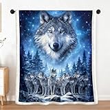 Sleepwish Blue Wolf Fleece Throw Blanket Winter Wolves Animal Comfy Reversible Blanket Lightweight Soft Thick Warm Blanket for Bed Couch Twin(60'x80')