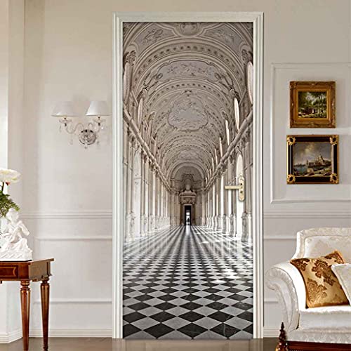 CBWRAW Stickers De Porte, 3D Intérieure Chambre Décoration Trompe L'Oeil Bâtiment Du Couloir Du Palais Imperméablen Amovible Sticker Muraux Pour Adulte Enfant Salle Bain Poster Decoration 77x200cm Cover
