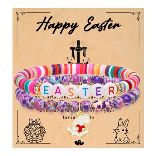 Image of Smilelife Easter Gifts for Teen Girls & Women - Bunny Beaded Bracelet Set - Perfect Easter basket stuffers (Emperor Stone)