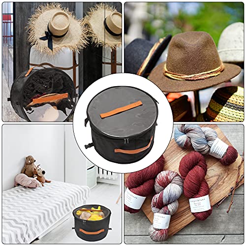 Foldable Hat Box,Round Hat Storage Box With Lid, Stuffed Animal Toy Storage Box, Large Pop-Up Hat Storage Bag, Men And Women Travel Hat Box, 17 In Black #TOP5