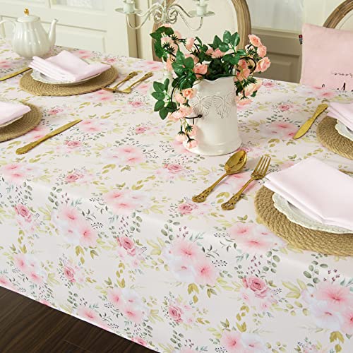 Joyfol Day Flower Tablecloth, Pink Floral Table Cloth For Square Tables,Waterproof Resistant Durable Rose Table Cover For Valentines,Parties,Wedding Use Spring/Summer (54 X 54 Inch) #TOP3