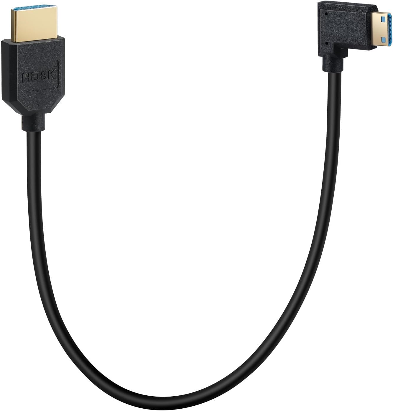 Halokny Mini HDMI to HDMI Adapter Cable, Mini HDMI Male to HDMI Male 8K@HZ Cable, Connection of Portable Home Digital Devices,Digital Camera and More (12inch)(Right)