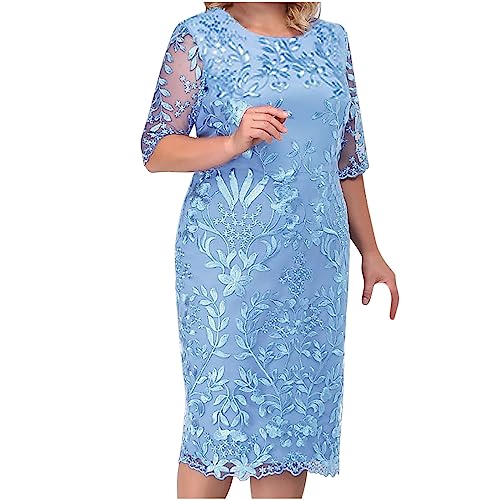 Amazon.com: Fashion Plus Size Lace Chiffon Dresses Women Cocktail Wedding  Guest Midi Dress Round Neck Short Sleeve Bodycon Dress Blue : Clothing,  Shoes & Jewelry
