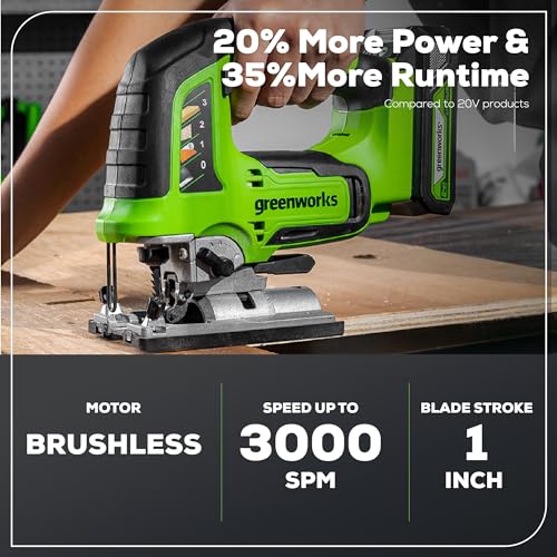 Image of Greenworks 24V Brushless Cordless 2-pcs Combo Kit: 310 in. /lbs Drill Driver, 1 inch Jig Saw, Brushless Motor, (1) 4.0Ah and (1) 2Ah Battery + (2) 2A Fast Charger Included
