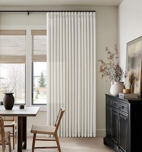 92 Inch Long Pinch Pleat Linen Curtains for Living Room 2 Panels Set Natural Cream Boho Semi Sheer Light Filtering Neutral 92 Inch Pleated Curtain with Rings Hooks Floor Ceiling Bedroom Window