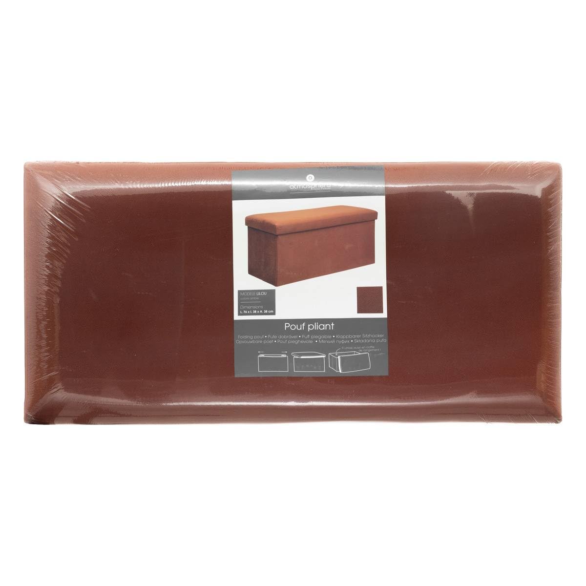 Atmosphera - Banco Plegable con almacenaje Lilou en Terciopelo ámbar, 76 x 38 x 38 cm - para salón, Dormitorio y cabecera de Cama