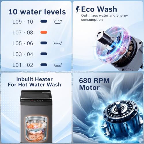 Image of Bosch 8 KG 5 Star Fully Automatic Top Loading Washing Machine,Inbuilt Heater,Glass Lid with chrome finish,Tempered Glass with Soft Closing Lid, Unique display with 10 Button,Vietnam Black,(WOE80EV0IN)