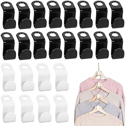 100Pcs Clothes Hanger Connector Hooks, Super Space Saving for Closet Heavy Duty Cascading Hanger Extender Hooks Plastic Closet Hanger Organizer (White & Black) Cover